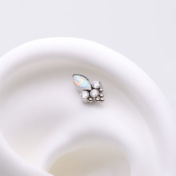 Detail View 1 of Implant Grade Titanium OneFit Threadless Bali Marquise Monarch Fire Opal Top Part-White Opal/Clear Gem